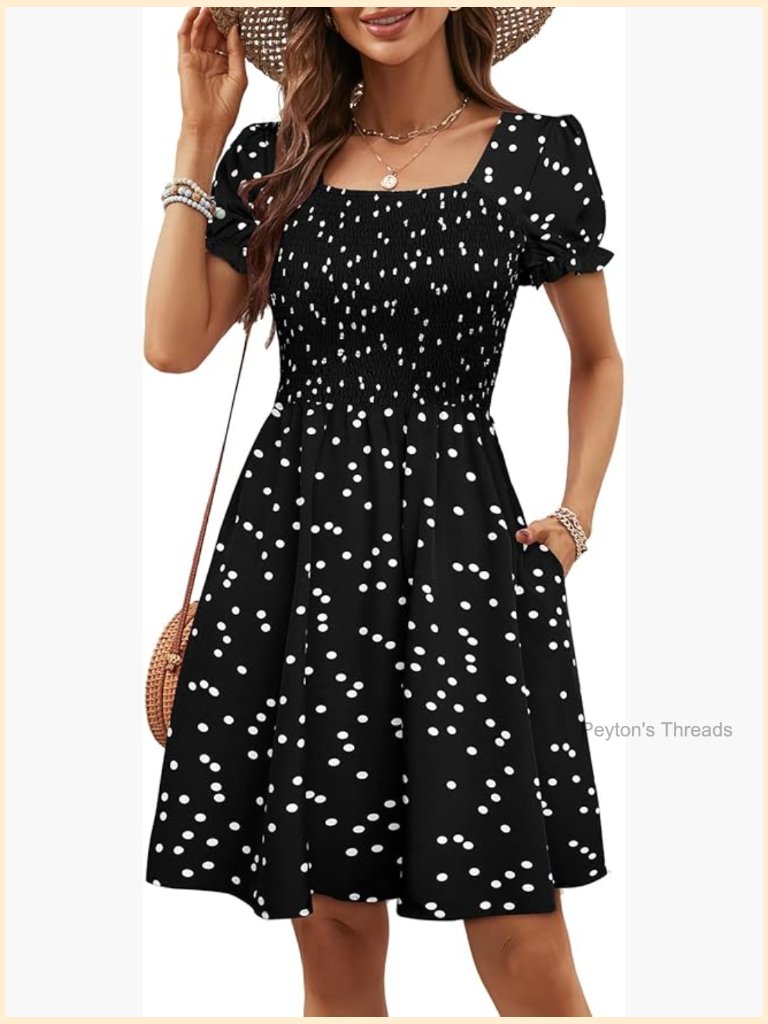 Boho Square Neck Smocked Mini Dress With Pockets